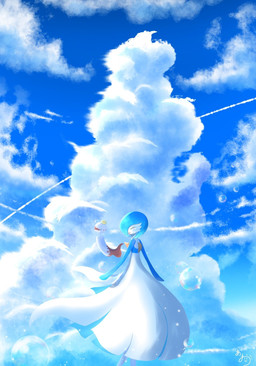 ambiguous_gender blue_pseudo_hair bubble cloud duo eyelashes eyes_closed open_mouth pseudo_hair sky white_body natu_a0z0ra nintendo pokemon chimecho gardevoir generation_3_pokemon humanoid pokemon_(species) shiny_pokemon 2026 hi_res signature