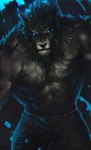 abs anthro black_body black_fur blizzard_entertainment blue_eyes bottomwear canid canine clothed clothing colored deltoids dopq eye_scar facial_scar fur glowing glowing_eyes hi_res looking_at_viewer male mammal muscular muscular_anthro muscular_male obliques pants partially_clothed pecs scar shaded simple_background solo topless warcraft were werecanid worgen