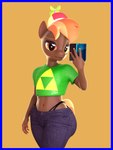 anthro blue_border border bottomwear clothed clothing colored_nails crossdressing denim denim_bottomwear denim_clothing femboy hat headgear headwear jeans looking_at_viewer male nails pants propeller_hat puckered_lips selfie simple_background solo thong triforce_clothing triforce_shirt triforce_topwear underwear young young_male adynamical blender_cycles friendship_is_magic hasbro my_little_pony nintendo nintendo_3ds nintendo_ds_family button_mash_(mlp) equid equine horse mammal pony 3:4 3d_(artwork) absurd_res blender_(artwork) digital_media_(artwork) hi_res