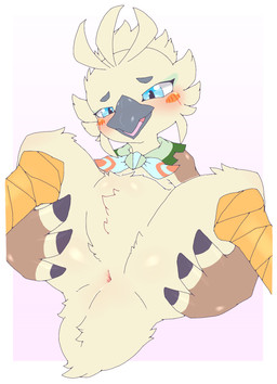 ambiguous_anthro ambiguous_gender animal_genitalia anthro anus beak biped black_body black_feathers blue_eyes blue_kerchief blue_neckerchief blush blush_lines blush_stickers border brown_body brown_feathers butt cheek_tuft cloaca crotch_tuft eyebrows facial_tuft feather_hair feather_hands feathers genitals glistening glistening_body glistening_eyes gradient_background green_kerchief green_neckerchief grey_beak grey_eyebrows kerchief kerchief_only mostly_nude mostly_nude_ambiguous mostly_nude_anthro multicolored_body multicolored_feathers multicolored_kerchief multicolored_neckerchief neckerchief neckerchief_only neckwear open_beak open_mouth orange_cheeks orange_kerchief orange_neckerchief outside_border pink_background pink_cloaca pseudo_hair scut_tail scuted_legs scutes short_tail simple_background solo spread_legs spreading tail thick_thighs tongue tuft white_background white_body white_border white_feathers white_tail wide_hips young young_ambiguous young_anthro suzuki_(2023) nintendo the_legend_of_zelda tulin_(tloz) avian rito 2026 digital_media_(artwork) hi_res male_(lore)