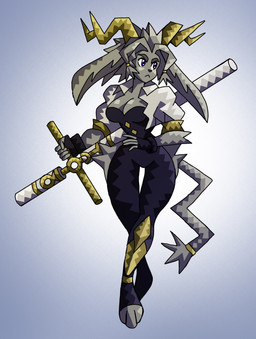 3_toes angry anthro big_breasts breasts clothing dream_breaker_(pseudoregalia) feet female fingerless_gloves footwear fur gloves gradient_background grey_body grey_eyes grey_fur handwear holding_object holding_weapon horn leotard melee_weapon paws serious simple_background solo sword tail toeless_footwear toes weapon yellow_horn sobecks pseudoregalia sybil_(pseudoregalia) mammal full-length_portrait hi_res portrait