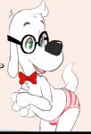anthro beagle bent_over bow_(feature) bow_tie bulge canid canine canis clothed clothing crossdressing digital_media_(artwork) domestic_dog eyewear fur glasses green_eyes hunting_dog jay_ward_productions male mammal mr._peabody mr._peabody_and_sherman open_mouth panties pattern_clothing pattern_underwear scent_hound seth-iova solo striped_clothing striped_underwear stripes underwear white_body white_fur