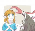 ambiguous_gender bite blonde_hair blue_eyes claws clothed clothing duo_focus feral fur group hair male square_crossover trio mojaranmo_(artist) breath_of_the_wild nintendo the_legend_of_zelda link link_(wolf_form) prince_sidon canid canine canis humanoid hylian mammal marine wolf zora 2017