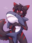 anthro blush heart_symbol horn hug hugging_object hugging_plushie male nude plushie shark_plush simple_background solo standing tail fleurfurr ikea blahaj wulfy_(wulfypaws) canid canine canis mammal wolf 2023 3:4 hi_res