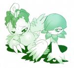 bodily_fluids claws duo female female/female feral genitals one_eye_closed open_mouth plant pussy sex simple_background sweat tribadism vaginal white_background woory yamashita_uri bandai_namco digimon digimon_(species) elemental_creature flora_fauna floramon palmon green_and_white monochrome