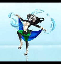 anthro black_bars breasts collar dancing eyelashes female hair harem harem_outfit hooves nipples solo rafflone alterise bovid caprine hybrid mammal sheep-goat letterbox remake