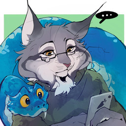 anthro blue_body blue_scales cellphone clothed clothing duo ear_tuft electronics eyewear fangs feral fur glasses green_clothing green_sweater green_topwear grey_body grey_fur male phone rectangular_glasses scales sweater teeth topwear tuft whiskers yellow_eyes osse1n disney zootopia gary_de'snake pawbert_lynxley felid feline lynx mammal pit_viper reptile scalie snake viper 1:1 2025 digital_media_(artwork) hi_res