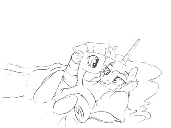 duo female feral horn silfoe friendship_is_magic hasbro my_little_pony mythology princess_luna_(mlp) twilight_sparkle_(mlp) equid equine mammal mythological_creature mythological_equine unicorn 2015 4:3 hi_res monochrome