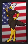 american_flag anthro big_breasts big_butt black_border border breasts brown_nipples butt eyelashes female genitals gun hand_on_hip handgun holding_object holding_weapon holidays long_eyelashes looking_at_viewer markings mole_(marking) nipples nude pistol pussy ranged_weapon side_butt small_waist solo united_states_of_america weapon wide_hips yellow_eyes criminalbunnydraws 4th_of_july accipitrid accipitriform avian bald_eagle bird eagle sea_eagle hi_res