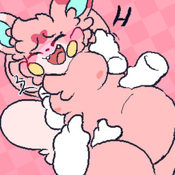 anthro belly blush deep_navel disembodied_hand female fur heart_(marking) laugh markings navel navel_fetish navel_fingering navel_poke nipples overweight pink_body pink_fur solo tickling tickling_armpits tickling_belly tickling_navel conditional_dnp tuvandalist nintendo pokemon ponkan_(tuvandalist) generation_9_pokemon pawmo pokemon_(species) 1:1 absurd_res animated hi_res