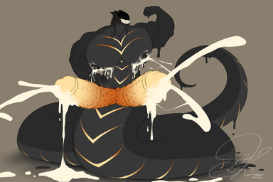 apode bodily_fluids dripping lactating legless male male_lactation milk muscular muscular_male nipples serpentine solo entitropy draconcopode goo_creature naga 3:2 hi_res