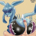 big_butt big_penis blue_body blue_fur bodily_fluids butt clothing cum cum_drip cumshot dripping duo ejaculation female feral fur genital_fluids genitals hot_dogging humanoid_genitalia male male/female penis rear_view sex thick_thighs tight_clothing tongue tongue_out wide_hips strugglingquota nintendo pokemon canid canine eeveelution generation_4_pokemon glaceon human humanoid mammal pokemon_(species) absurd_res hi_res