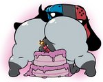 all_fours anthro anus big_butt butt butt_focus cake candle dessert female food food_fetish food_play genitals half-closed_eyes looking_at_viewer looking_back looking_back_at_viewer narrowed_eyes nude pussy rear_view short_stack solo thick_thighs wide_hips darkboss nintendo nintendo_switch switch_dog canid canine canis domestic_dog mammal 2020 5:4 low_res