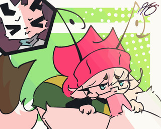 abstract_background antennae_(anatomy) anthro anthro_on_anthro anthro_penetrated anthro_penetrating anthro_penetrating_anthro beanie big_butt big_penis butt clothing duo eyes_closed eyewear fellatio female female_penetrated genitals glasses hair hat headgear headwear imminent_orgasm long_hair long_tail looking_at_another looking_pleasured male male/female male_penetrating male_penetrating_female moan oral oral_penetration penetration penile penis penis_in_mouth pink_clothing pink_hat pink_headwear sex tail gotbreaded 256_(gotbreaded) jas_(jazzedsketch) domestic_cat felid feline felis lagomorph mammal 5:4 animated colored digital_drawing_(artwork) digital_media_(artwork) hi_res signature
