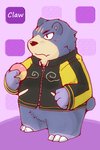 anthro black_nose blue_body blue_fur blush clothed clothing dessert doughnut food fur kemono male pastry scar slightly_chubby solo snow_utamaru animal_crossing nintendo groucho_(animal_crossing) bear mammal 2020 2:3 hi_res