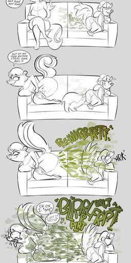 anthro bottomless butt clothed clothing disgust duo fart fart_fetish farting_contest female female_farting furniture male male/female male_farting panties panties_down partially_clothed smelly sofa sound_effects underwear underwear_down iamapoliceman mammal mephitid skunk hi_res