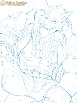 belt_buckle buckle clothing ear_piercing ear_ring male navel patreon_logo patreon_username piercing pubes ring_piercing sitting solo text sollyz blizzard_entertainment patreon warcraft genn_greymane canid mammal werecanid werecreature worgen 2017 3:4 digital_drawing_(artwork) digital_media_(artwork) hi_res sketch url