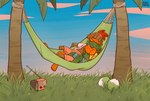 anthro beak beverage blue_bottomwear blue_clothing blue_shorts bottomwear clothed clothing cloud coconut coconut_drink coconut_tree cuddling drupe_(fruit) duo electronics feathers food fruit fruit_tree grass grass_field green_body green_feathers hammock love lying male male/male orange_bottomwear orange_clothing orange_shorts palm_tree plant radio red_body red_feathers romantic romantic_couple shirt shorts sky sleeping topwear tree white_clothing white_shirt white_topwear yellow_clothing yellow_shirt yellow_topwear polisena disney the_three_caballeros jose_carioca panchito_pistoles avian bird chicken galliform gallus_(genus) parrot phasianid