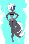 3_toes anthro barefoot black_outline claws clothed clothing eyeshadow feet female hands_on_hips looking_at_viewer makeup one-piece_swimsuit outline smile solo standing swimwear toes translucent translucent_clothing translucent_swimwear birchly gris_swimsuit meme_clothing courtney_brushmarke mammal mephitid skunk 2022 2:3 hi_res meme