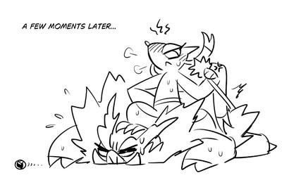 ambiguous_gender angry anthro blush bodily_fluids cross-popping_vein duo simple_background sweat tail tail_pull white_background moocow nintendo pokemon domestic_pig emboar generation_5_pokemon mammal mienshao pokemon_(species) suid suine sus_(pig) 16:10 monochrome widescreen