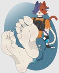 5_toes anthro arm_tattoo barefoot black_clothing black_fingerless_gloves black_gloves black_handwear blue_body blue_bottomwear blue_clothing blue_fur blue_hair blue_pants bottomwear brown_body brown_fur brown_hair bulletproof_vest cheek_tuft claws clothed clothed_anthro clothed_female clothing crossed_ankles facial_tuft feet female fingerless_gloves foot_fetish foot_focus fur fur_tuft gloves hair handwear humanoid_feet looking_at_viewer multicolored_body multicolored_fur multicolored_hair one_eye_closed open_mouth orange_clothing orange_shirt orange_topwear pants plantigrade shirt sitting soles solo tail tattoo toe_claws toes topwear torn_bottomwear torn_clothing torn_pants tuft two_tone_hair white_body white_fur wink winking_at_viewer rosarydraws epic_games fortnite cate_meowdy calico_cat domestic_cat felid feline felis mammal 2025 digital_media_(artwork) hi_res