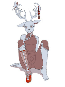 amputee anthro antlers asian_clothing chinese_clothing clothed clothing disability east_asian_clothing horn male prosthetic solo bbb_aiueo beastars louis_(beastars) cervine deer mammal red_deer 2019 3:4