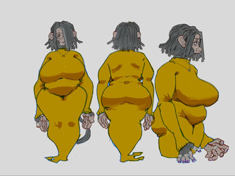 5_fingers anthro belly big_breasts big_butt biped black_eyebrows black_eyes breasts butt clothed clothed_anthro clothed_female clothing colored_fingernails colored_nails dark_hair dreadlocks dress eyebrows eyelashes eyewear female fingernails fingers front_view fur glasses grey_background grey_hair grey_tail hair hair_over_eye huge_breasts humanoid_hands jewelry light_body light_fur long_eyelashes looking_at_viewer mature_anthro mature_female monotone_background mouth_closed multiple_angles nails necklace pendant purple_fingernails purple_nails rear_view round_glasses short_hair side_view simple_background slightly_chubby slightly_chubby_anthro slightly_chubby_female snout solo standing tail tan_body tan_ears tan_fur thick_thighs tight_clothing tight_dress wearing_glasses white_fingernails white_nails white_sclera yellow_clothing yellow_dress brickmanblock haplorhine mammal monkey primate 2025 4:3 digital_drawing_(artwork) digital_media_(artwork) hi_res