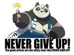 anthro big_breasts black_body black_fur black_nose blue_eyes breasts claws clothed clothing female fur gesture hand_gesture looking_at_viewer motivational_art motivational_poster multicolored_body multicolored_fur obese obese_anthro obese_female overweight overweight_anthro overweight_female pawpads pen positive_message sharp_teeth simple_background smile solo teeth text thick_neck thumbs_up two_tone_body two_tone_fur white_background white_body white_fur gillpanda gillpanda_(character) bear giant_panda mammal digital_media_(artwork) english_text