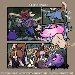 animal_genitalia animal_penis anthro aroused backsack balls big_butt blush bodily_fluids bottomwear breeding_slave brown_body brown_fur bulge bulge_size_difference butt canine_genitalia canine_penis clothed clothing crotch_shot cum cum_splash cum_splatter cum_while_penetrated cumsplosion curling_toes doggystyle duo ejaculation erection erection_in_pants feet female feral forest forest_background forest_sex from_behind_position fur genital_fluids genitals glistening glistening_butt growling hindpaw howl impregnation_request knot knotted_penis knotting male male/female mask messy ninja onomatopoeia pantless_anthro pants pantsless pawpads paws penetration penis plant purple_clothing red_eyes rona_the_raccoon sex size_difference sound_effects stretched_clothing text thrusting torn_clothing tree warrior wearing_mask blizzate mythology canid canine canis mammal mythological_canine mythological_creature procyonid raccoon werecanid werecanine werecreature werewolf wolf comic