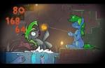 duo glowing gold_(metal) green_eyes green_hair hair male water yo-yo gsphere hasbro my_little_pony terraria fan_character equid equine fish horse mammal marine piranha_(fish) pony serrasalmid 2015