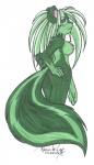 anthro breasts female fur green_body green_fur green_hair hair nipples nude side_boob solo tail obliviousally mammal mephitid skunk 2003 dated signature