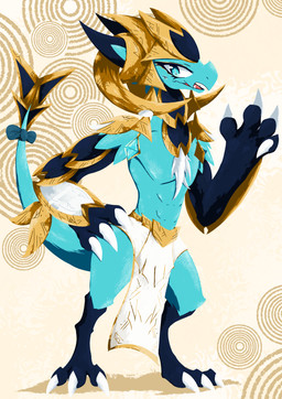 3_toes 4_fingers accessory anthro athletic athletic_male black_body black_scales blue_body blue_eyes blue_scales bottomwear bow_ribbon claws clothed clothing cute_fangs eyelashes eyeliner fangs feet fingers fur furgonomics gem gloves_(marking) gold_(metal) gold_jewelry hand_on_hip horn jewelry leg_markings loincloth loincloth_only looking_at_viewer makeup male markings raised_arm ribbons scales socks_(marking) solo tail tail_accessory tail_bow tail_ribbon teeth toe_claws toes topless tuft white_body white_clothing white_fur shadowsoulful mythology nintendo pokemon apollo_(shadowsoulful) fan_character dragon generation_7_pokemon hakamo-o mythological_creature mythological_scalie pokemon_(species) reptile scalie 2025 absurd_res cel_shading digital_media_(artwork) hi_res lineless shaded