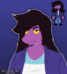 anthro cartoon_freckles chalk chewing chewing_object clothed clothing crt_effect dark_hair eyebrows female freckled_face freckles hair layered_clothing long_hair open_clothing open_shirt open_topwear pattern_clothing purple_body purple_clothing purple_hair purple_scales purple_shirt purple_topwear scales scanlines shirt simple_background solo striped_clothing stripes thick_eyebrows topwear white_clothing white_shirt white_topwear yellow_eyes mr.depressed_giraffe deltarune undertale_(series) susie_(deltarune) reptile scalie chromatic_aberration hi_res portrait reference_image watermark
