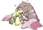 anthro blush brown_body brown_fur fur happy heart_symbol hug long_ears plushie smile solo yellow_body yellow_fur portugueselynx bandai_namco digimon angoramon digimon_(species) lagomorph leporid lopmon mammal rabbit hi_res