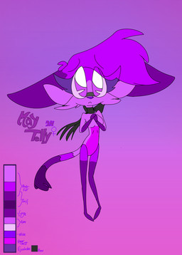 accessory anthro black_bow blush bow_(feature) bow_ribbon breasts cheek_tuft chest_tuft clothing eyebrows eyelashes eyewear facial_tuft featureless_breasts female fluffy fluffy_chest fur furgonomics glasses hair leggings legwear neck_bow purple_body purple_eyes purple_fur purple_hair purple_nose shy solo standing tail text tuft toddjackjuster may_telly domestic_cat felid feline felis mammal absurd_res english_text hi_res model_sheet