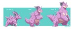 border breasts female feral gender_transformation generation_1_pokemon hhazard hi_res hormone_replacement_therapy horn male mid_transformation mtf_transformation nidoking nidoqueen nidorino nintendo pokemon pokemon_(species) purple_body purple_scales quadruped red_eyes scales semi-anthro simple_background slightly_chubby slightly_chubby_female small_breasts trans_(lore) trans_woman_(lore) transformation white_border