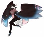 anthro clothed clothing feathered_wings feathers female fur hair looking_at_viewer smile solo wings teil isaenuv canid canine mammal watermark