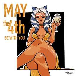 alcohol beverage breasts champagne choker clothing collarbone crossed_legs dress eyelashes facial_markings female gold_dress head_markings jewelry lekku_(anatomy) markings necklace not_furry orange_body orange_skin sitting solo dog_in_hat golden_week star_wars ahsoka_tano alien alien_humanoid humanoid togruta 1:1 2026 hi_res