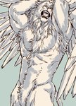 anthro armpit_hair body_hair chest_hair feathered_wings feathers fur horn male mane muscular muscular_male nude one_eye_closed open_mouth solo tail wings yellow_eyes inubikko delicious_in_dungeon winged_lion_(delicious_in_dungeon) felid lion mammal pantherine digital_media_(artwork) sketch