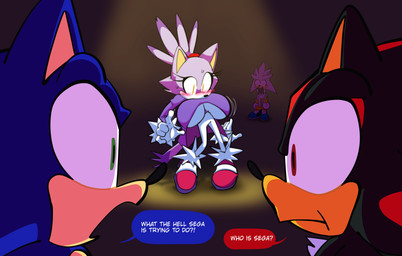 anthro big_breasts black_body black_fur blue_body blue_fur breast_expansion breasts clothing expansion female fur gloves group handwear male simple_background speech_bubble text klacket sega sonic_the_hedgehog_(series) blaze_the_cat shadow_the_hedgehog silver_the_hedgehog sonic_the_hedgehog domestic_cat eulipotyphlan felid feline felis hedgehog mammal 2025 absurd_res hi_res