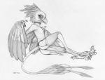 anthro avian_feet beak bodily_fluids clothed clothing collar crossdressing cum erection feathered_wings feathers feet garter_belt garter_straps genital_fluids genitals legwear male nude penis solo stockings tail talons tapering_penis toes wings ecmajor secretary_tweets accipitriform avian bird secretary_bird 2016 greyscale monochrome sketch traditional_media_(artwork)