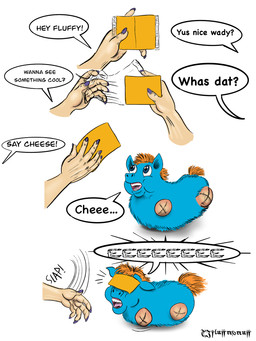abuse ambiguous_gender ambiguous_human amputee animal_abuse blue_body blue_eyes blue_fur cheese colored_nails dairy_products dialogue disability duo fingernails food fur hair holding_food holding_object humor light_body light_skin looking_up_at_another lying missing_all_legs missing_all_limbs missing_leg missing_limb nails on_front open_mouth orange_hair orange_tail pun purple_fingernails purple_nails quadruple_amputee scared screaming slap smile solo_focus speech_bubble tail teeth text throwing throwing_object tjfluffnsnuff fluffy_pony fluffy_pony_(species) human mammal 2025 artist_name comic digital_media_(artwork) english_text hi_res one_page_comic