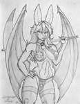 anthro bottomwear clothing female hell holidays legwear loincloth melee_weapon polearm scythe solo stockings weapon wings devilbunny omgawd halloween celandine demon lagomorph leporid mammal rabbit hi_res monochrome portrait sketch three-quarter_portrait