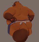 anthro apron asian_clothing belly big_butt brown_body brown_fur butt clothed clothing east_asian_clothing fundoshi fur japanese_clothing looking_at_viewer looking_back looking_back_at_viewer male musclegut muscular overweight overweight_male pawpads pink_pawpads rear_view solo topless topless_anthro topless_male underwear krunnnnnch animal_crossing nintendo tom_nook_(animal_crossing) canid canine mammal raccoon_dog tanuki hi_res