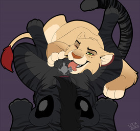 animal_genitalia animal_penis ball_grab balls black_body black_fur black_stripes chastity_cage chastity_device duo edging feet feline_genitalia feline_penis female feral fur genitals hair licking licking_chastity_cage licking_chastity_device lock male male/female male_wearing_chastity one_eye_closed oral orgasm_denial padlock paws penile penis penis_lick sex smile stripes submissive tail teasing tongue tongue_out wearing_chastity_cage wearing_chastity_device caraluca disney the_lion_king ashnir cara_(luca) felid feline lion mammal pantherine tiger 2022 digital_drawing_(artwork) digital_media_(artwork)