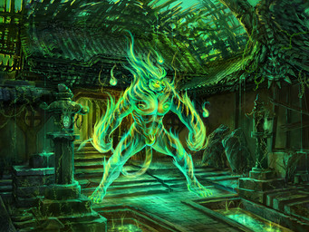 4_toes abs animal_genitalia anthro balls biceps claws fangs feet flaccid fur genitals glowing glowing_eyes male muscular muscular_anthro muscular_male nude pecs penis ruins sheath solo stripes tail teeth temple toe_claws toes cheetahpaws felid ghost mammal pantherine spirit tiger 4:3 green_theme wallpaper