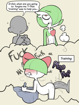 ambiguous_gender ambiguous_penetration annoyed anthro bangs big_penis blush bodily_fluids chest_spike clenched_teeth dialogue disgust drooling duo faceless_character faceless_human faceless_male genitals grabbing_sheets green_body green_hair hair hair_over_eyes half-closed_eyes head_spikes human_on_humanoid human_penetrating human_penetrating_humanoid humanoid_genitalia humanoid_penetrated humanoid_penis interspecies large_penetration male male_human male_penetrating messy_hair motion_lines multicolored_body narrowed_eyes nervous one_eye_obstructed onomatopoeia penetration penile penile_penetration penis pokephilia profanity questionable_consent red_eyes saliva sex simple_background slim sound_effects speech_bubble spikes spikes_(anatomy) sweat sweatdrop teeth text thought_bubble vein veiny_penis white_body young young_humanoid young_penetrated itsunknownanon nintendo pokemon gardevoir generation_3_pokemon human humanoid mammal pokemon_(species) ralts 2026 3:4 absurd_res digital_drawing_(artwork) digital_media_(artwork) english_text hi_res