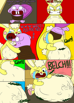 abdominal_bulge angry beaver_tail belly big_belly big_tail blue_background bodily_fluids bound buckteeth bunny_slippers churn color_coded_text colored_edit cotton_tail crying curtains desperation dialogue digestion face_imprint freckled_face freckles green_background green_text head_tuft holidays huge_belly imprint long_ears neck_bulge on_ground open_mouth oral_vore orange_background pac-man_eyes purple_body purple_text red_background red_text rope rosy_cheeks saliva saliva_on_face scared scut_tail sharp_teeth short_tail simple_background sitting soft_vore string_lights struggling struggling_prey swallowing tail tears tears_of_rage teeth text text_emphasis tongue tooth_gap tuft unwilling_prey uvula vore yellow_background yellow_body yellow_text nikko-kai-cutie third-party_edit easter happy_tree_friends cuddles_(htf) easter_bunny toothy_(htf) 2020 2022 absurd_res colored comic english_text hi_res