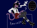 alternative_fashion anthro bangs boots bottomwear clothing collared_shirt dress_shirt eliza_(kawinski) female floating footwear goth halo legwear necktie school_uniform shirt shoes skirt smoking solo speech_bubble thigh_highs topwear uniform kawinski humanoid 4:3 hi_res