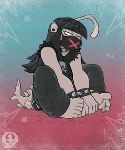 alternative_fashion anthro clothing feet goth hair humanoid_feet long_hair male mask piercing plantigrade punk soles solo toes threehorns brok_abysmur anglerfish aquatic fish monster 5:6 absurd_res hi_res
